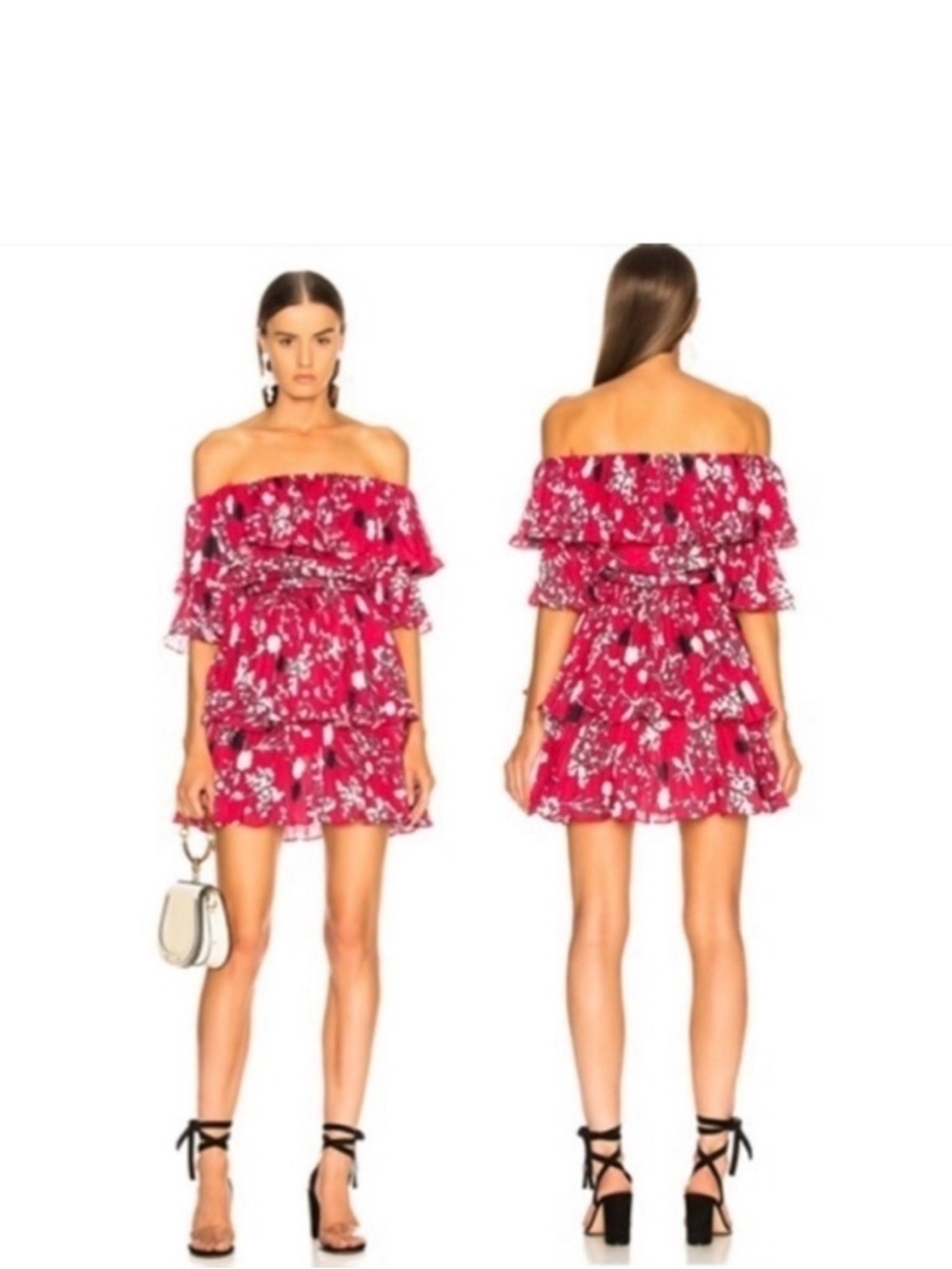 Self-Portrait Off the Shoulder Pleated Floral Mini Dress Size US 6